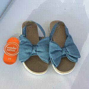 Wonder Nation Toddler Girl Sandals Adjustable Textile Fabric Bow Blue Size 11